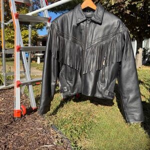 Black Fringe Leather Jacket